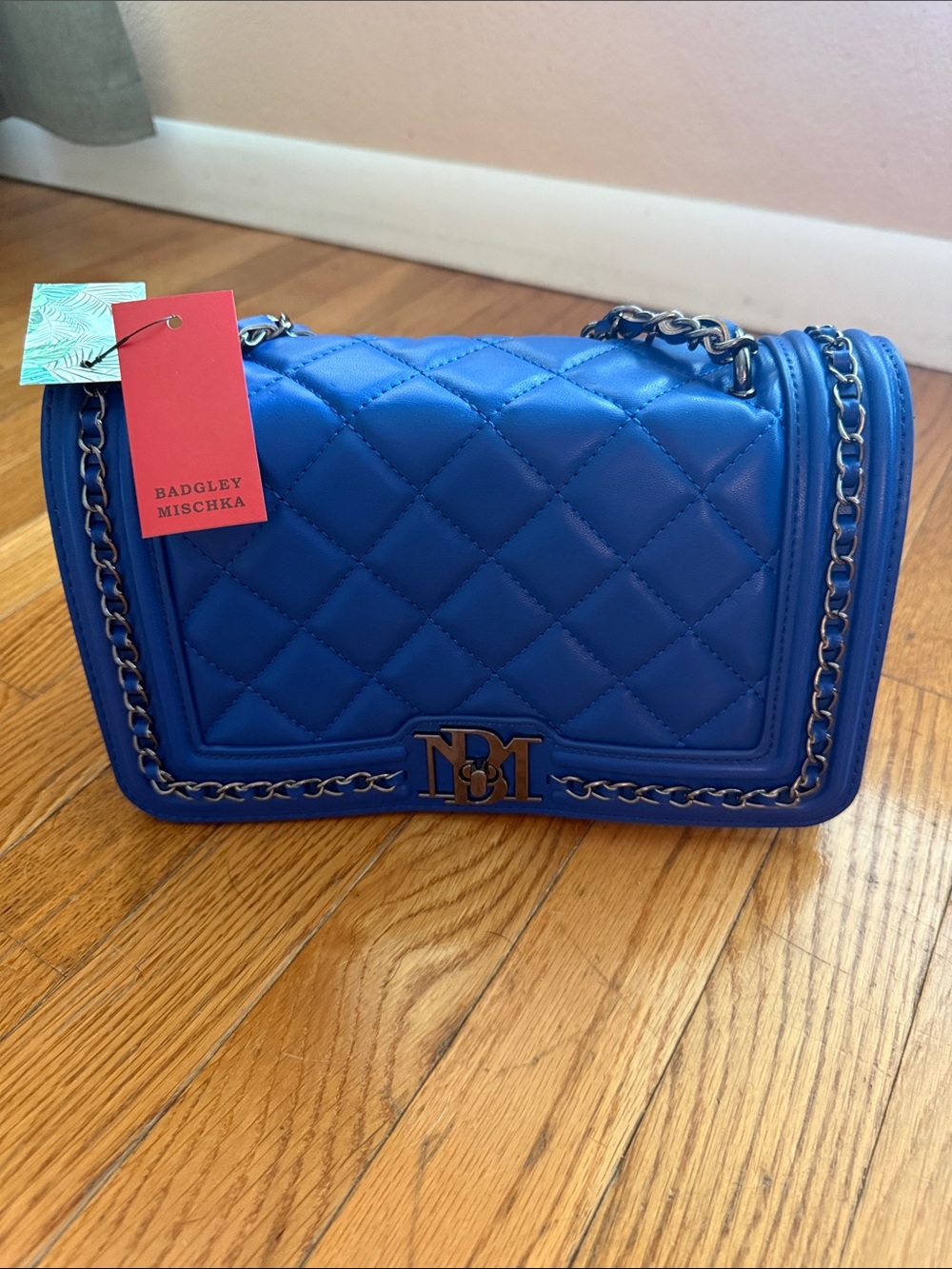 Badgley Mischka Quilted Royal Blue Chain Shoulder Bag